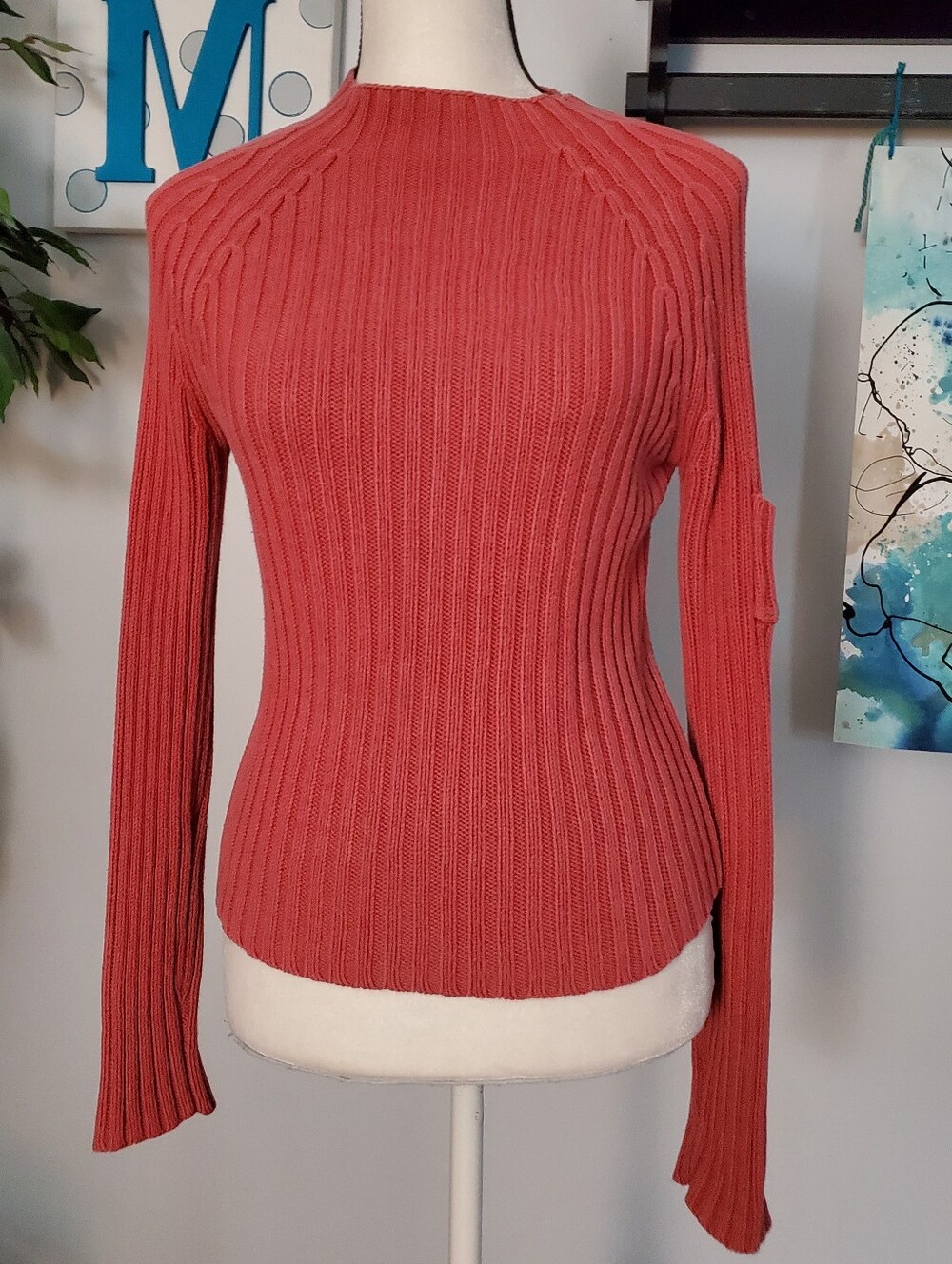 BLUE ASPHALT Y2K Chunky Ribbed Mock Neck Pocket Sleeve Sweater M